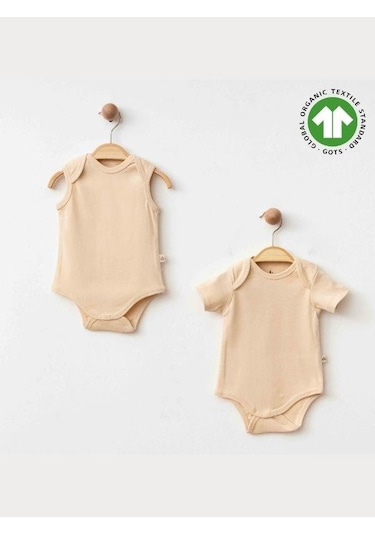 Zekids Bebek Organik Pamuklu Kolsuz Çıtçıtlı İkili Body Set-15901 Bej