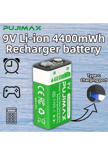 Globalbloom Pujımax 9v 4400mah Şarj Edilebilir Lityum Pil Type-c Kablolu 2 Adet