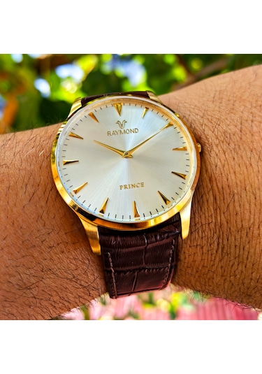 Raymond 44mm Klasik Seri Ultra İnce Deri Kordon Erkek Kol Saati Altın