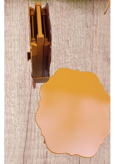 1448bng90085çanta Zigon Sehpa Yonca Dörtlü Model Ahşap Mdf Ceviz Ve Hardal Renk Uyum El Yapım