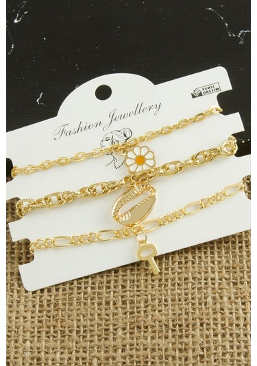 3 Adet Papatya Trend Zincir Bileklik - Sarı N145 28104897