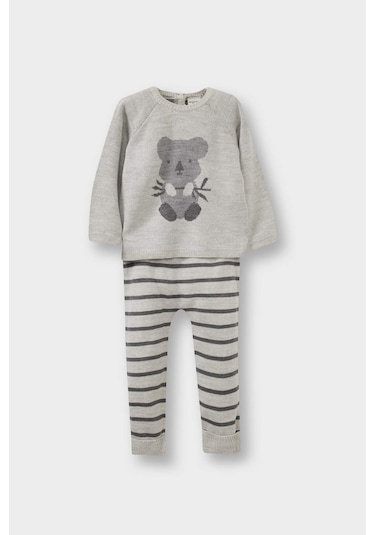 Defacto Erkek Bebek 2li Takım Hayvan Desenli Triko Kazak Çizgili Alt C9590a525augr503 Gri