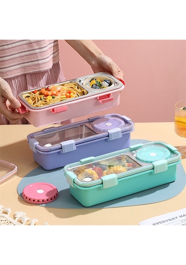 Xurunkeji 3 Bölmeli Öğle Yemeği Kutusu, Paslanmaz Çelik Bento Kutusu, Çocuklar İçin Taşınabilir Gıda Saklama Kabı, Sızdırmaz Atıştırmalık Kutusu Pembe