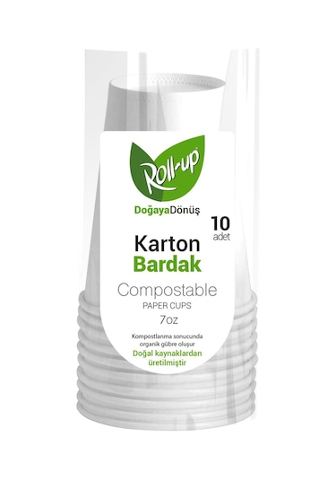 Roll-up Doğaya Dönüş Ekolojik Doğal Kağıt Karton Bardak - 7oz - 10'lu 5 Paket 50