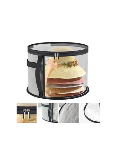 Saplı Fermuarlı Büyük Boy Şeffaf Şapka Saklama Çantası Şeffaf Tasarım Katlanabilir Kovboy Şapka Düzenleyici Geniş Kenarlı Şapka Kılıfı Gri