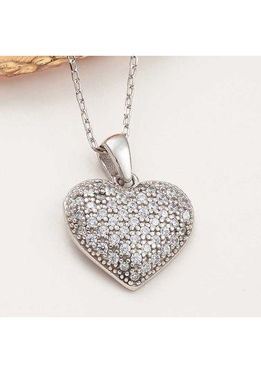 925 Ayar Gümüş Bombeli Kalp Kadın Kolye Gümüş