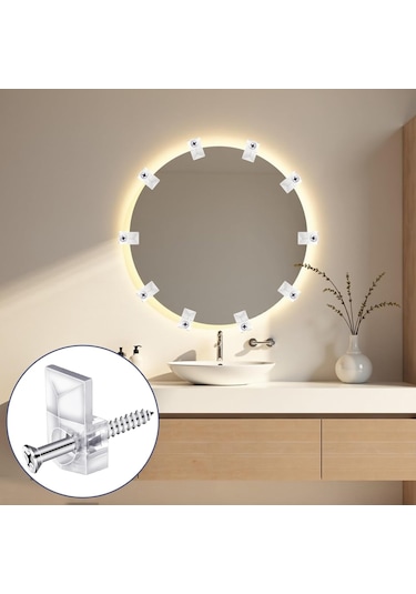 Tenfowee 32 Adet Şeffaf Plastik Ayna Tutucu, Duvar Montajlı Ayna Sabitleme Klampları, Cam Ayna Desteği Parçaları Şeffaf