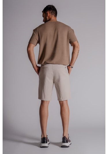 Braccas Erkek Yandan Cepli Klasik Bel Relaxed Fit Chino Şort Bej Bej