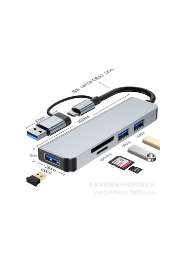 Yaozixa Usb-c Hub 5 Portlu Çok Fonksiyonlu Usb 3.0+2.0 2 + Sd/tf Kart Okuyucu, Dizüstü Bilgisayar İçin Usb Genişletici, Sıcak Satan Model