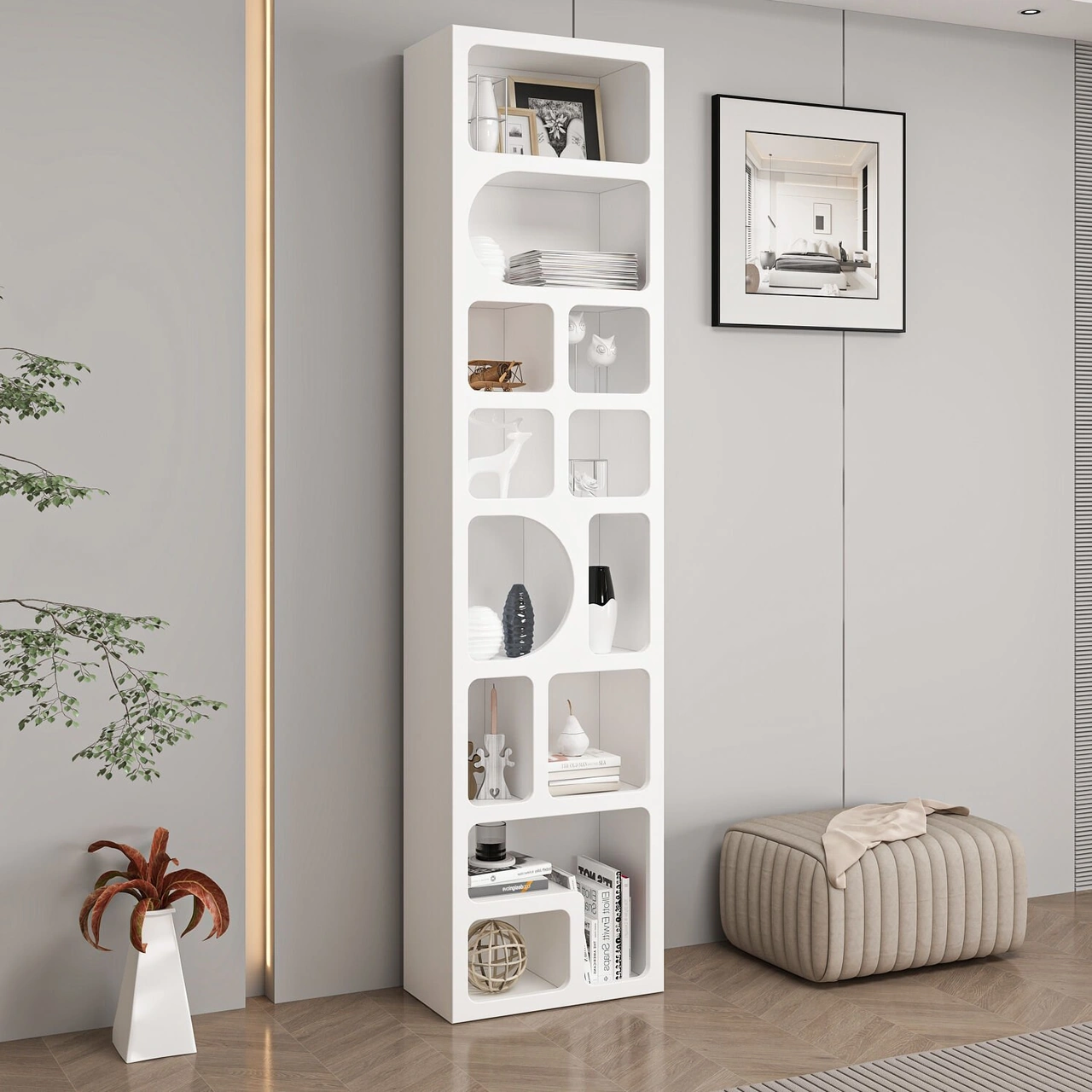 Bohem Kitaplık 205 Cm Mebran - Beyaz Beyaz