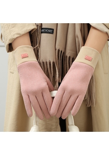 Cbtx Dokunmatik Özellikli Şık Mode Kadife Sıcak Soğuk Dayanıklı Kadın Eldiven Pembe