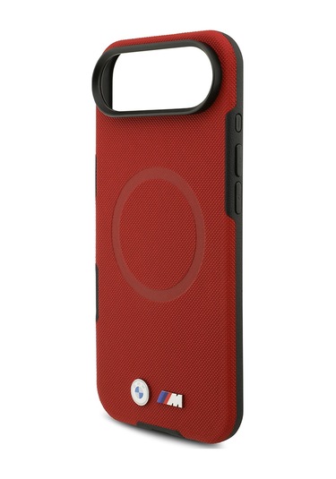 İphone 17 Air Uyumlu Kılıf Bmw Lisanslı M-safeli Metal Logolu Delikli M Dizayn Deri Kapak Kırmızı Kirmizi