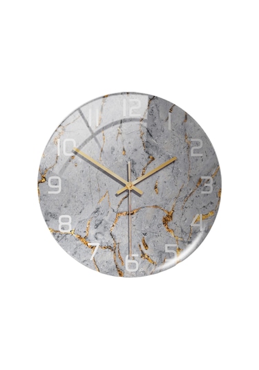 Suntek Mermer Dokulu Yuvarlak Pille Çalışan Ofis İçin İskandinav Tarzı Duvar Saati Gri
