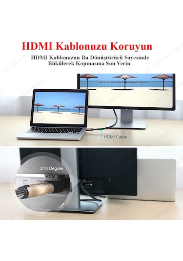 270 Derece Hdmı Dirsek Adaptör Hdmı Erkek/Dişi L Çevirici
