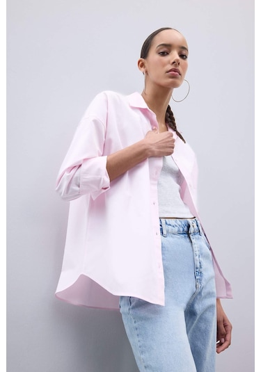DeFacto Oversize Geniş Kalıp Basic Düz Oxford Uzun Kollu Gömlek C4597AX25SPPN633
