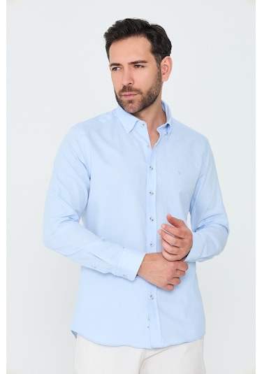 White Stone Mavi %100 Pamuk Regular Fit Erkek Uzun Kollu Gömlek MAVİ