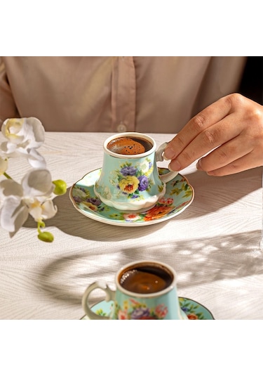 Nehir Masal 6 Kişilik 12 Parça Porselen Kahve Fincan Takımı