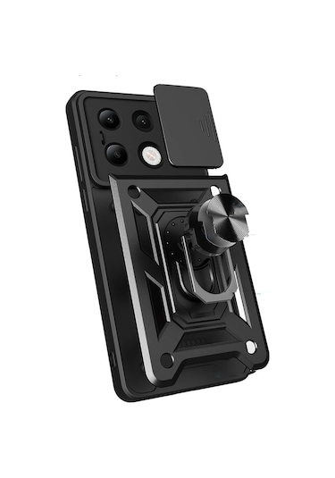 Xiaomi Redmi Note 13 4g Kılıf Kamera Koruma Sürgülü Antishock Magnetic Yüzüklü Standlı Kapak