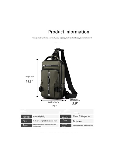 Moveevo Erkek Usb Şarjlı Sırt Çantası, Su Geçirmez Nilon, Çoklu Cepli, Kol/omuz Taşıma, Seyahat/moda, Yeşil Yeşil