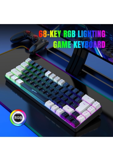 Yunboo Hxsj V200 68 Tuşlu Rgb Aydınlatmalı Taşınabilir Oyun Klavyesi - Çift Renk Seçeneği Ve 19 Tuş Çakışmasız