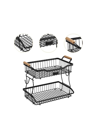 Suntek Otel Tezgah Üstü Mutfak Için 2 Katlı Meyve Sepeti Siyah