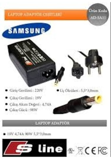 Samsung Uyumlu 19V 4.74A - 90 Watt 3.0 MM\5.5 MM Notebook Adaptör Nba90