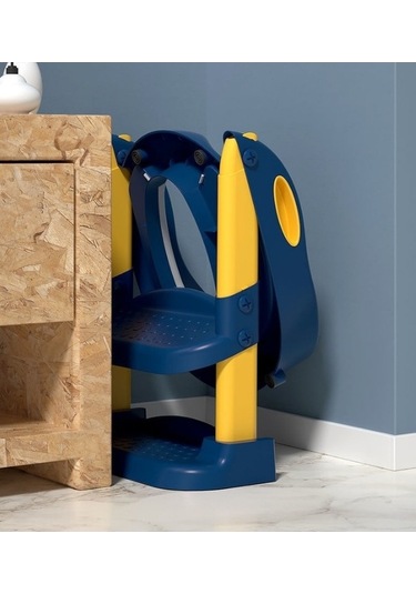 Wondernest Merdivenli Mavi Lichen Klozet Kapağı - Pvc Katlanır Çocuk Yf Mavi