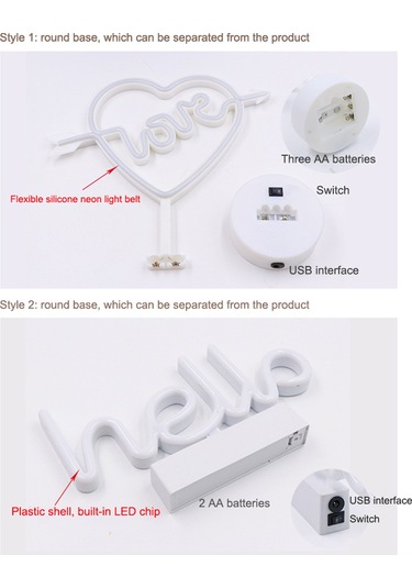 Wezone Usb Ve Pil İle Çalışan 5 Farklı Stilde Neon Dekoratif Gece Lambası Diğer