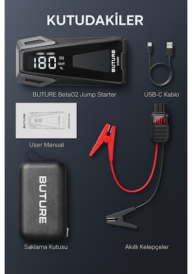 Buture BETA02 2500A 21800mah Taşınabilir Akü Takviye Kiti (Çanta + Led Lamba + Powerbank)