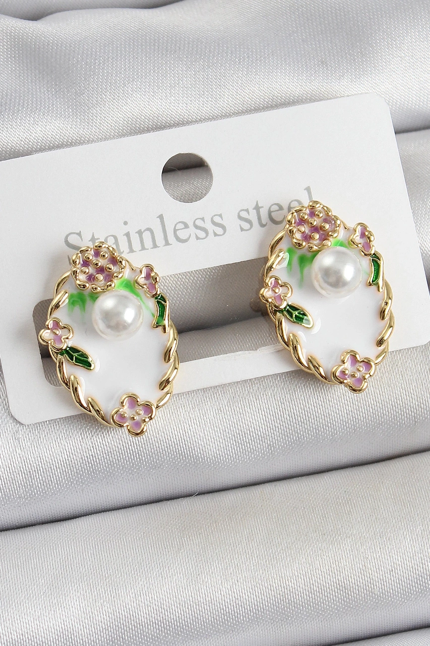 Dodes Dodes Pirinç Beyaz Mineli İnci Detaylı Sanatsal Portre Model Gold Renk Kadın Küpe Tg27bkp10689 Çok Renkli