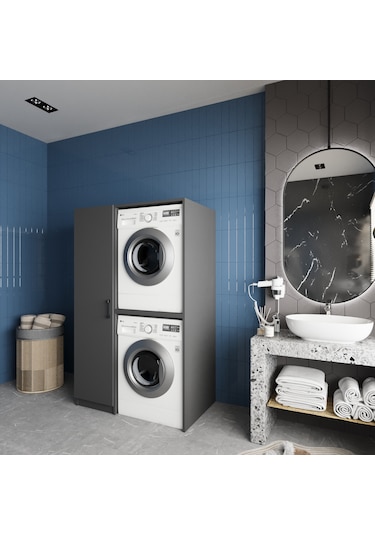 Almera Çamaşır Ve Kurutma Makinesi Dolabı Banyo Dolabı Füme Antrasit