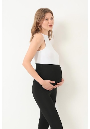 Siyah Esnek Yüksek Bel Hamile Tayt