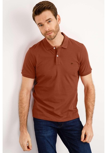 Erkek Kiremit Modernfit / Dar Kalıp Polo Yaka Tişört-3975 Kiremit