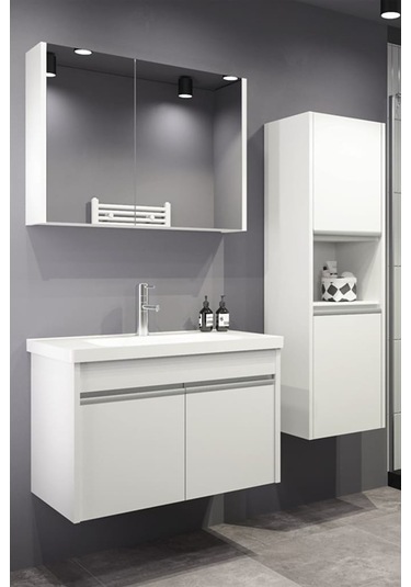 Begonya 80 Cm Cm Banyo Dolabı (Boy Dolap Dahil+Çamaşır Sepeti)