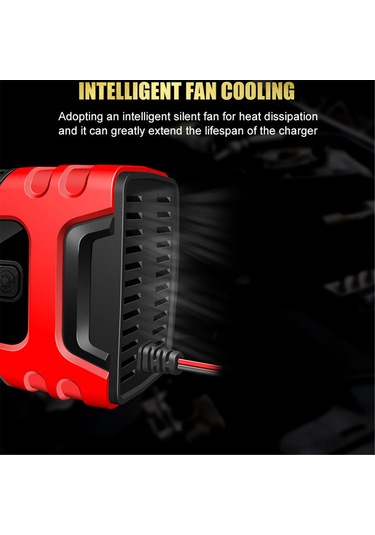 Symbee 12v/24v 10a Akıllı Akü Şarj Cihazı - Kurşun Asit/lityum Bataryalar İçin, Otomobil/motosiklet, Renkli Ekran, Tam Otomatik, Avrupa Şarjı Kırmızı