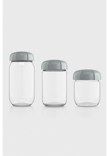 Renga Rhea Gri Kapaklı 3 Boy Cam Kavanoz Seti 131010 Gri