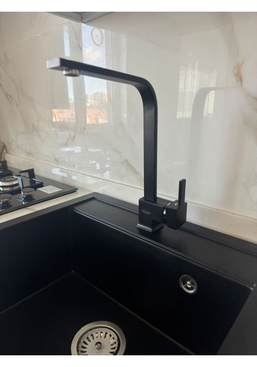 Kare Siyah Model Aç Kapa Mutfak Eviye Bataryası Siyah