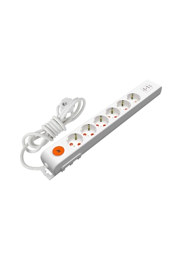 Mutlusan Ri-Tech 6'lı Usb Anahtarlı Topraklı Çocuk Korumalı Grup Priz 2 Metre Beyaz