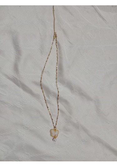 Kelebek Kolye İnci Boncuk Uçlu Beyaz