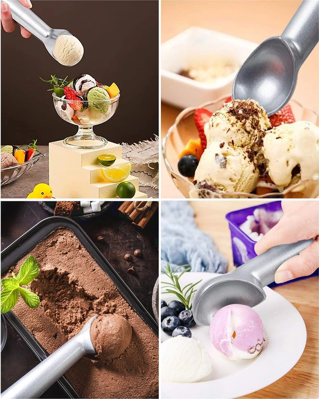 Youtek Ev Ve İş Yeri İçin 2'li Dondurma Kürücü Kasa - Meyve Ve Yemek Topu Kaçırıcı Alet Seti Siyah, Gümüş