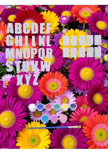 Harf Ve Rakamlar Taş Boyama, Okul Ve Aile Etkinlik Seti, 9 Renk Boya İle