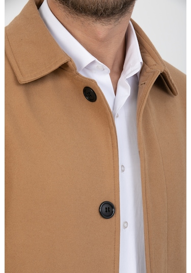 Erkek Vizyon Dar Kesim Uzun Kaşe Gömlek Yaka Palto & Kaban Vizon