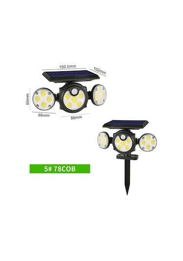 Besthome1 3 Kafa Güneş Enerjili Duvar/zemin Lambası, 78cob Led Beyaz Işık, 3 Mod, 2x1200mah Batarya, Ip65 Koruma