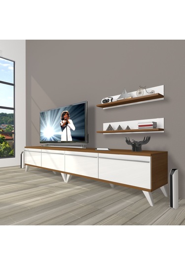 Decoraktiv Eko 220t Mdf Retro Tv Ünitesi Tv Sehpası Ceviz - Beyaz