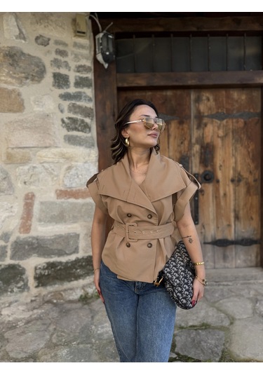 Keymoda Kadın Trenç Yelek Camel