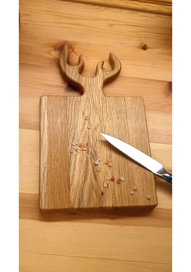 Geyik Boynuzu Model Sunum Servis Tahtası Doğal Ahşap Meşe 34x20