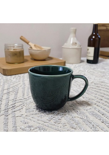 Vintage Seramik Kahve Kupası Koyu Yeşil