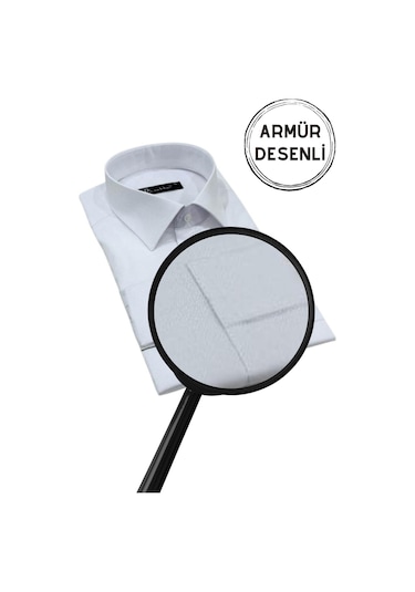 Beyaz Armür Desenli Rahat Kesim Uzun Kol Erkek Gömlek Tek Cepli Klasik Regular Fit 001