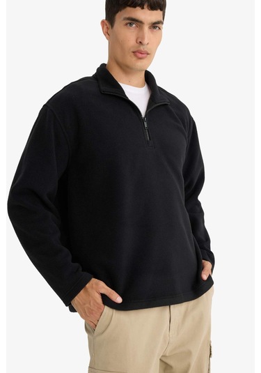 Defacto Relax Fit Yarım Fermuarlı Polar Sweatshirt F0448ax25aubk81 Siyah-bk81