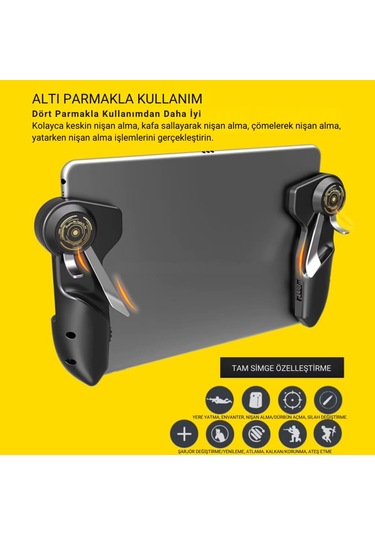 Polham 6 Parmak Tüm Tabletler İle Uyumlu Pubg Ve Mobil Oyun Kontrol Adaptörü, Kaymaz Çizmez Joystick